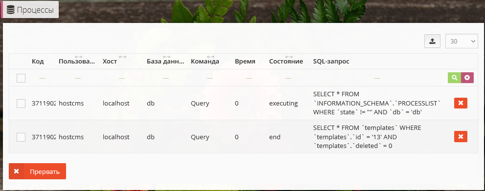 Просмотр процессов в базе данных
